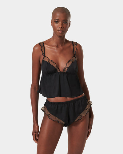 Marabel Luxury Satin Cami and Short Set Black/Sheer