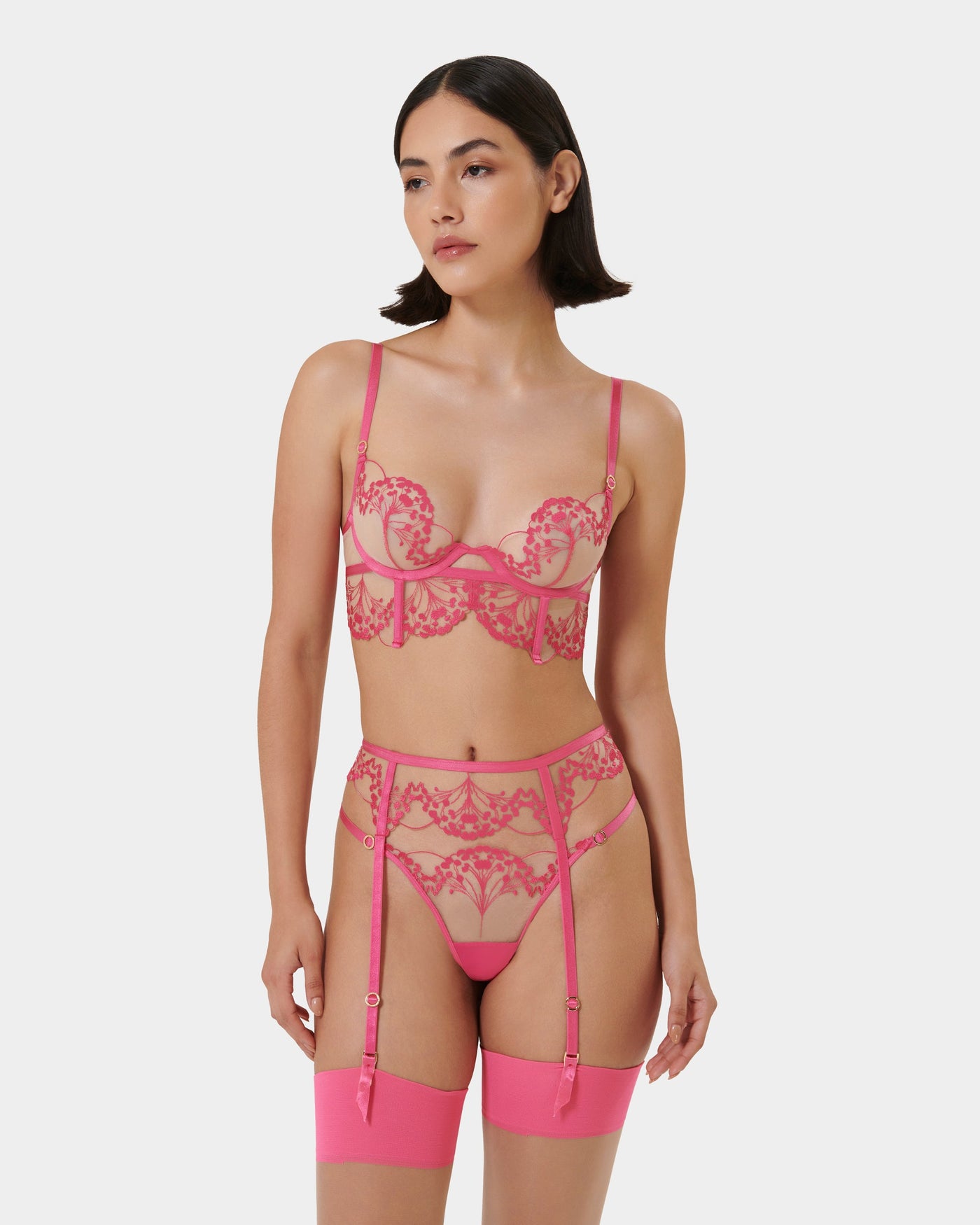 Marisa Suspender Fuchsia Pink/Sheer
