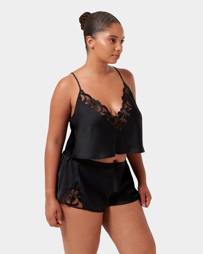 Leonora Luxury Satin Cami and Short Set Black