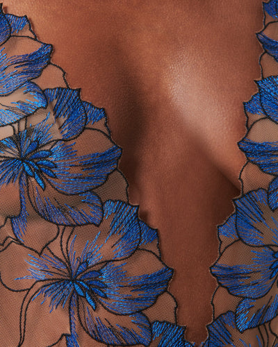 Lyandra Floral Embroidered Bodysuit Blue/Black/Sheer