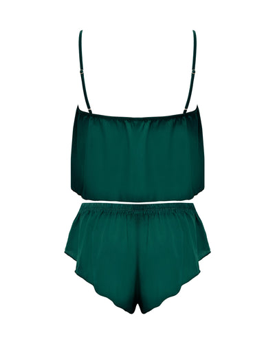 Stephanie Luxury Satin Crop Cami and Short Set Botanical Garden Green