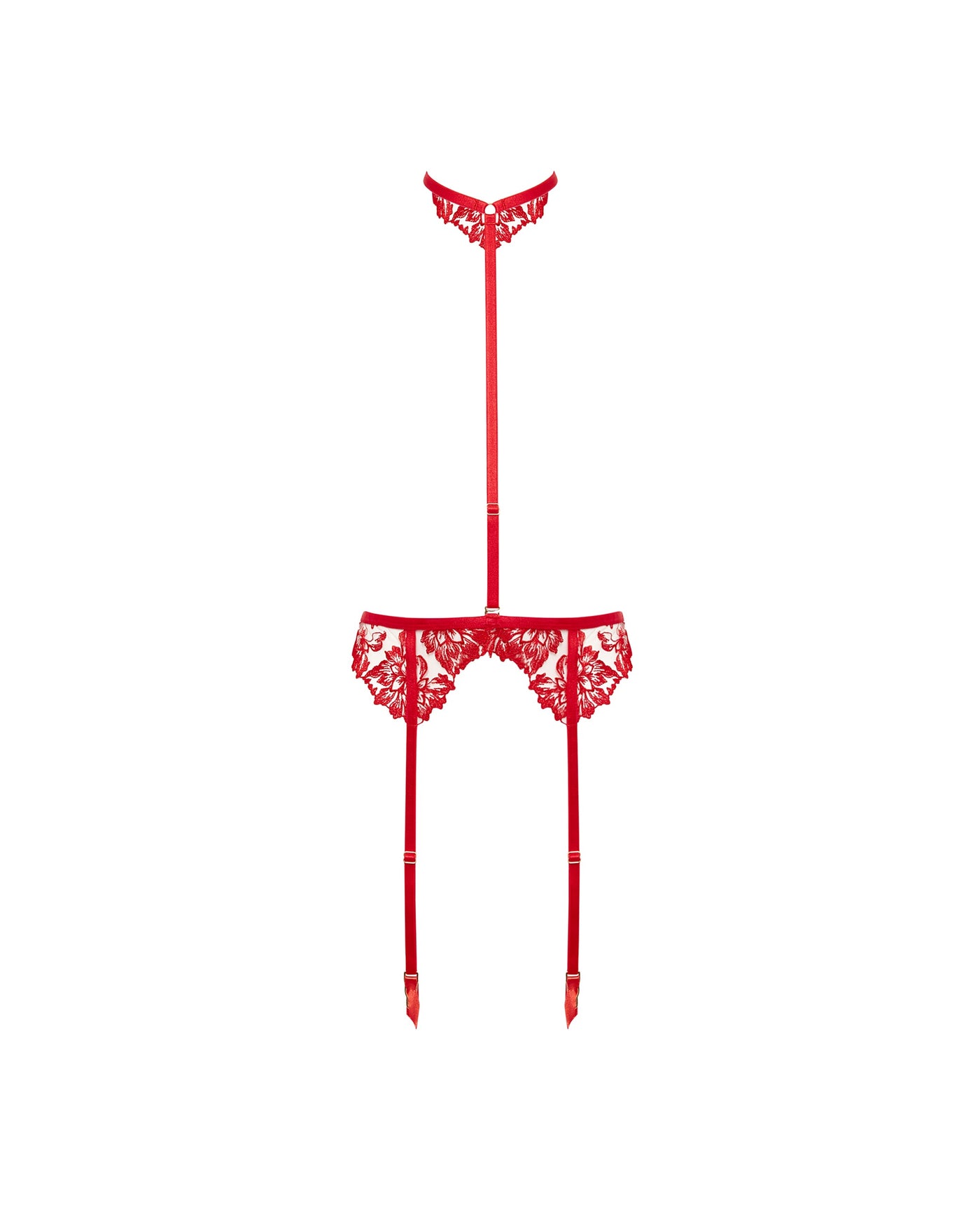 Samara Suspender Harness (with detachable collar) Red/Sheer