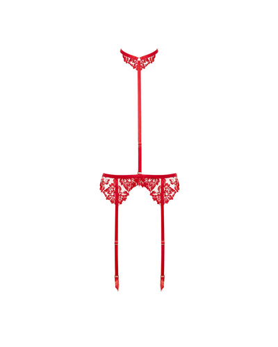Samara Suspender Harness (with detachable collar) Red/Sheer