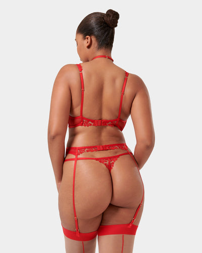 Samara Suspender Harness (with detachable collar) Red/Sheer