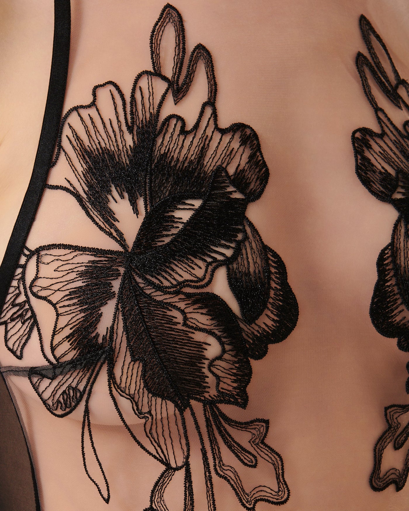 Safiya Embroidered Sheer Bodysuit Black