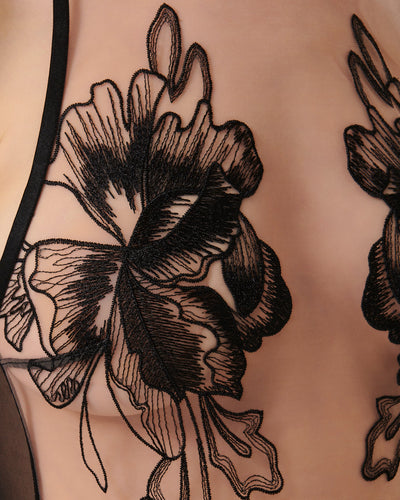 Safiya Embroidered Sheer Bodysuit Black