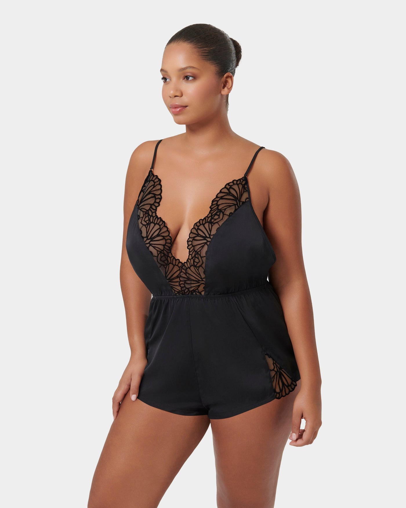 Genevieve Luxury Satin Teddy Black/Sheer