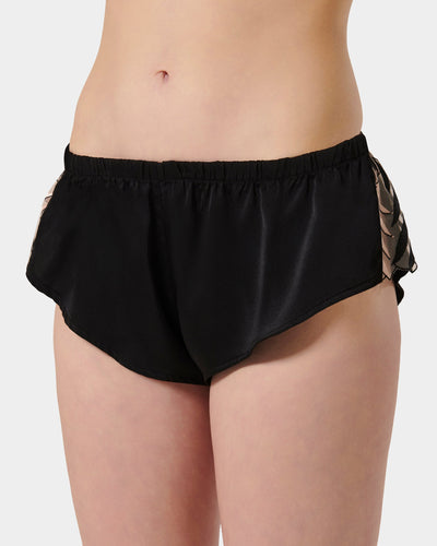 Katerine Luxury Satin Cami and Short Set Black/Pearl/Sheer