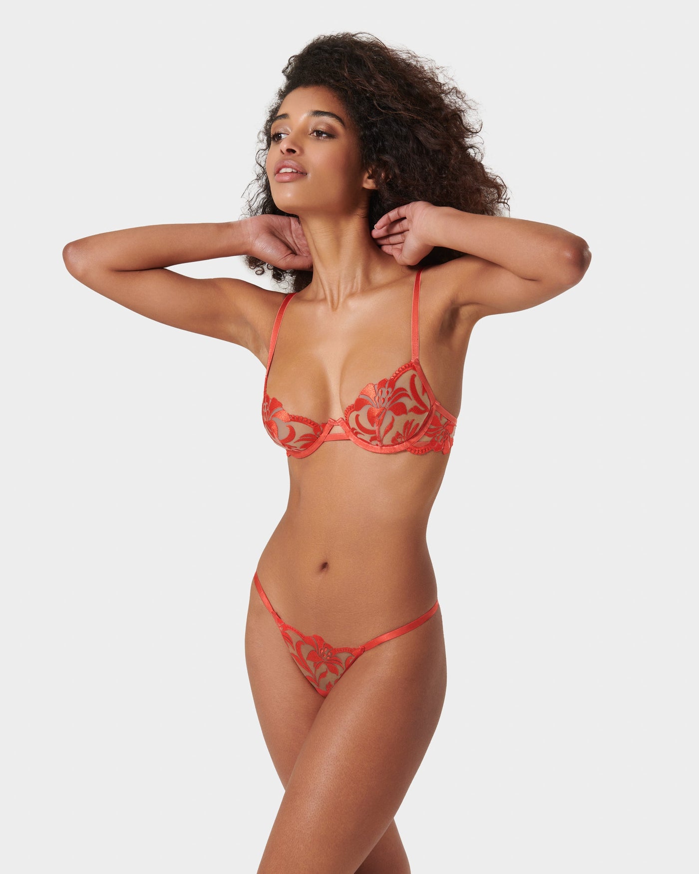 Leonora Thong Hot Coral/Sheer