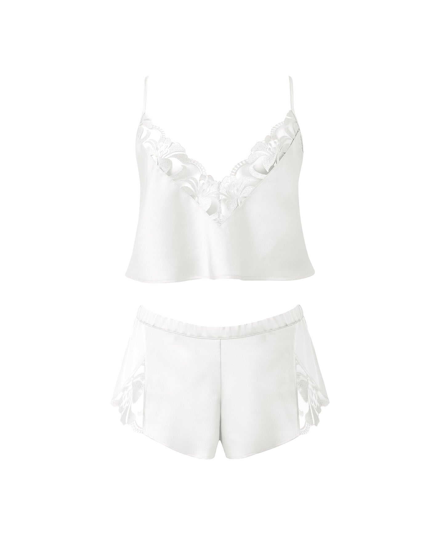 Leonora Luxury Satin Cami and Short Set White/Sheer