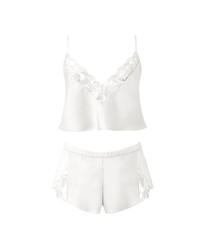 Leonora Luxury Satin Cami and Short Set White/Sheer