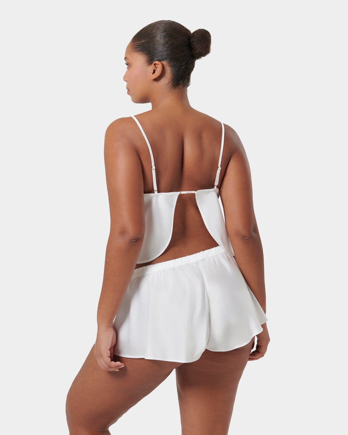 Leonora Luxury Satin Cami and Short Set White/Sheer