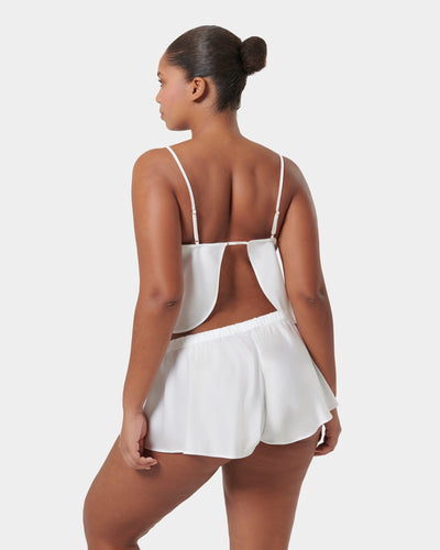 Leonora Luxury Satin Cami and Short Set White/Sheer