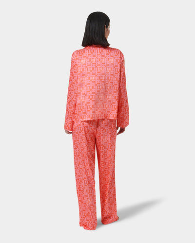 Tabitha Luxury Satin Long Pyjama Set Hot Coral/Dianthus Pink