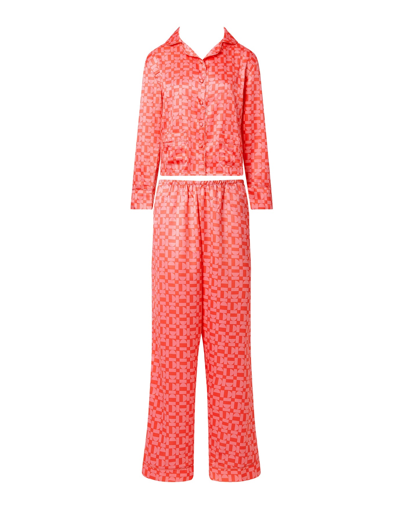 Tabitha Luxury Satin Long Pyjama Set Hot Coral/Dianthus Pink