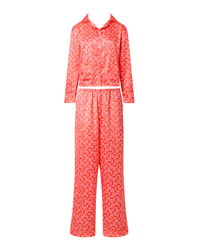 Tabitha Luxury Satin Long Pyjama Set Hot Coral/Dianthus Pink