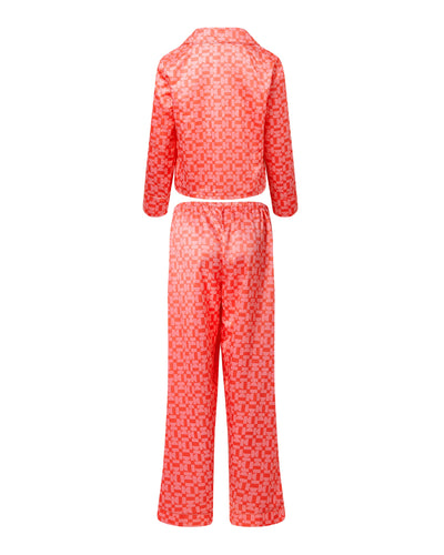 Tabitha Luxury Satin Long Pyjama Set Hot Coral/Dianthus Pink