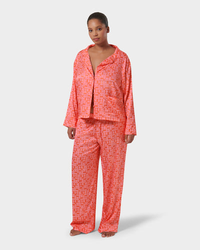 Tabitha Luxury Satin Long Pyjama Set Hot Coral/Dianthus Pink