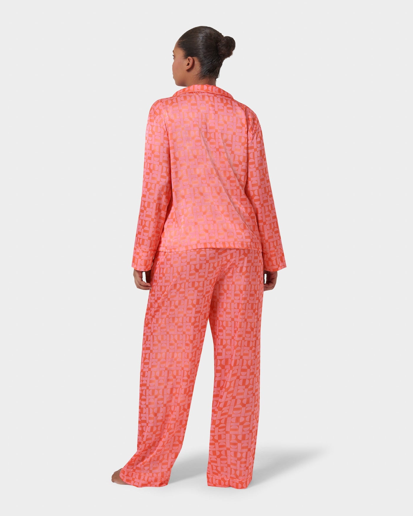 Tabitha Luxury Satin Long Pyjama Set Hot Coral/Dianthus Pink