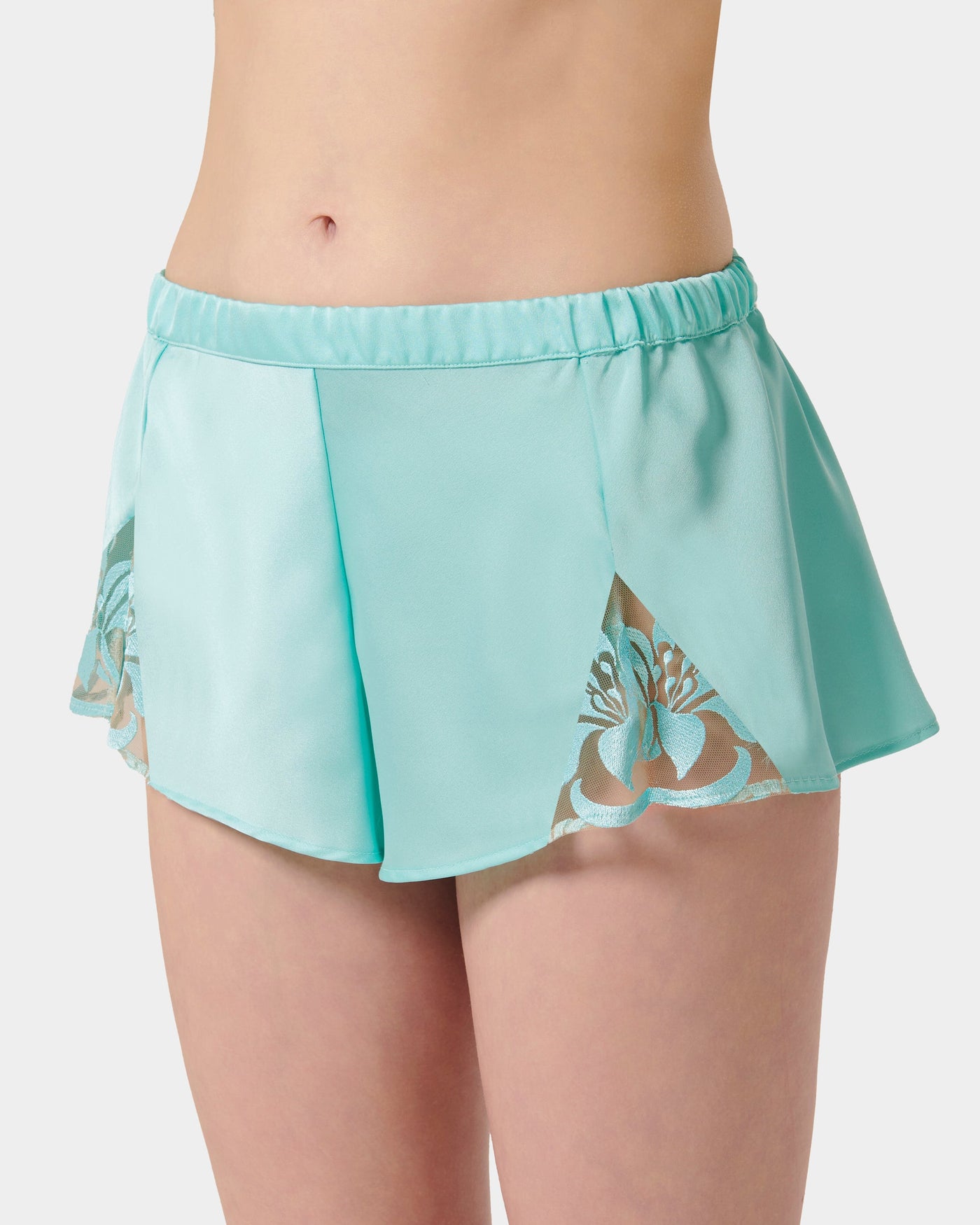 Leonora Luxury Satin Cami and Short Set Island Paradise Blue/Sheer