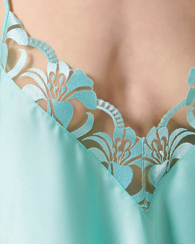 Leonora Luxury Satin Cami and Short Set Island Paradise Blue/Sheer