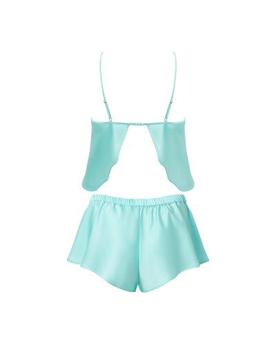 Leonora Luxury Satin Cami and Short Set Island Paradise Blue/Sheer