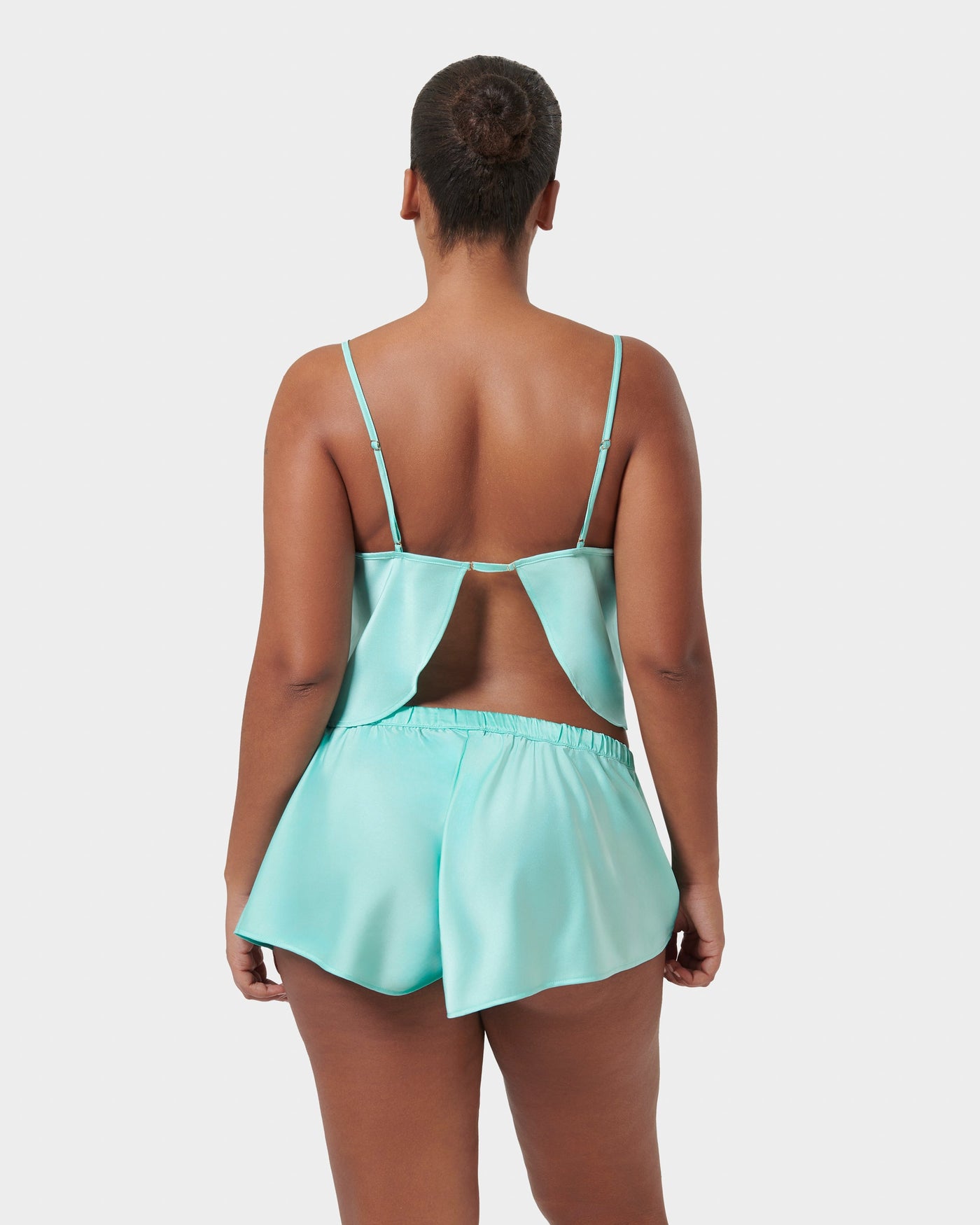 Leonora Luxury Satin Cami and Short Set Island Paradise Blue/Sheer