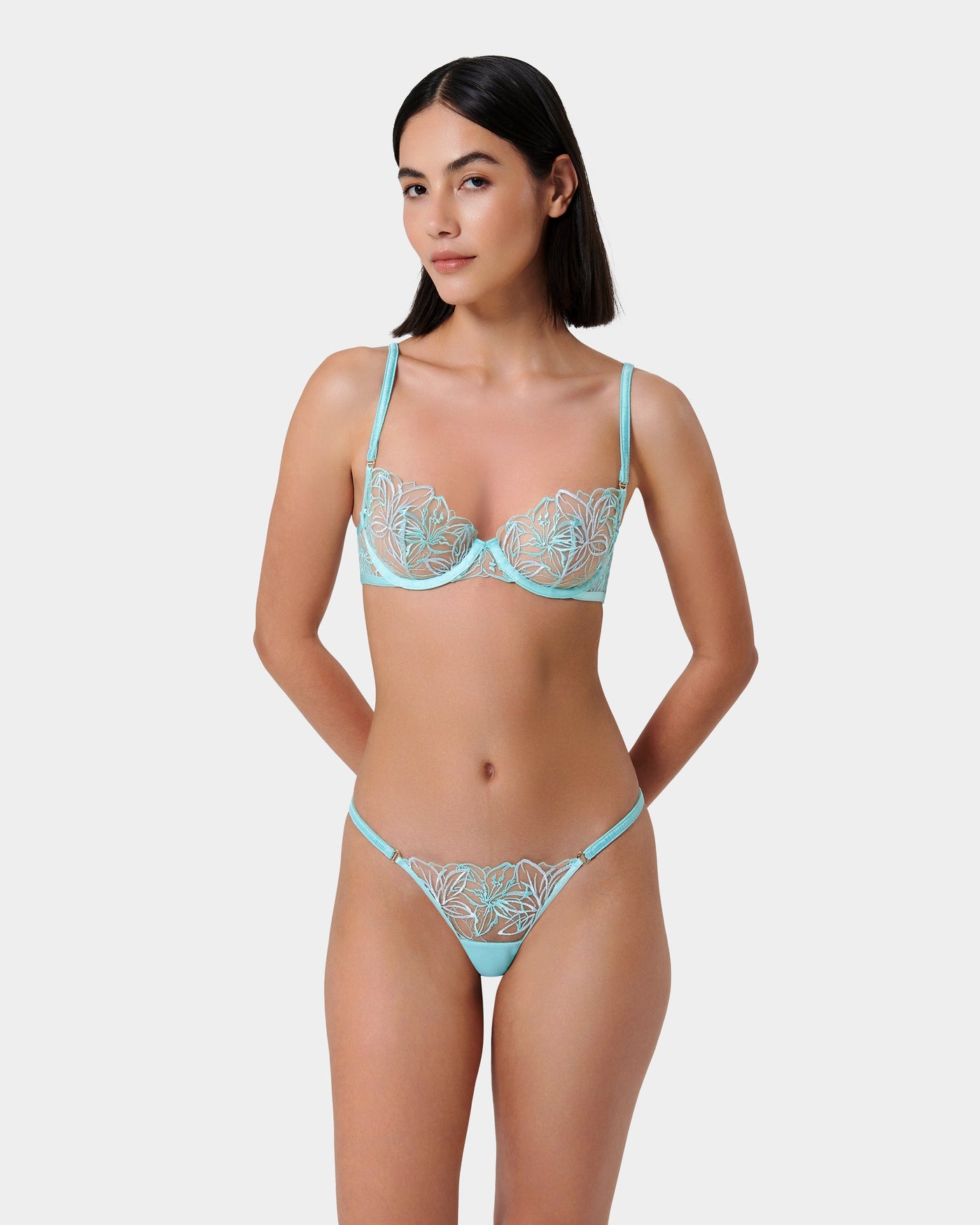 Lilly Floral Embroidered Thong Blue