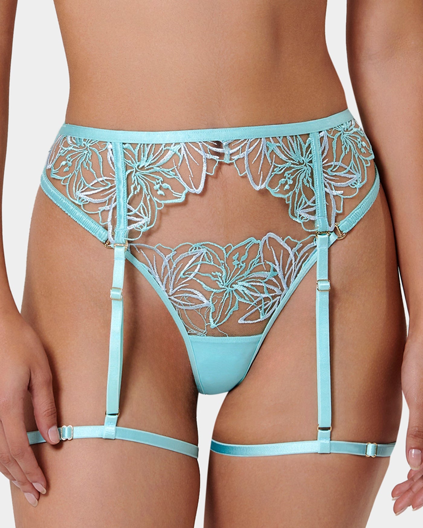 Lilly Embroidered Thigh Harness Blue
