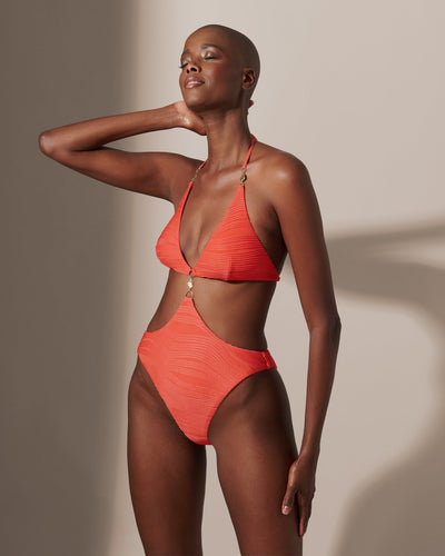 Orta Plunge Cut-out Swimsuit Hot Coral