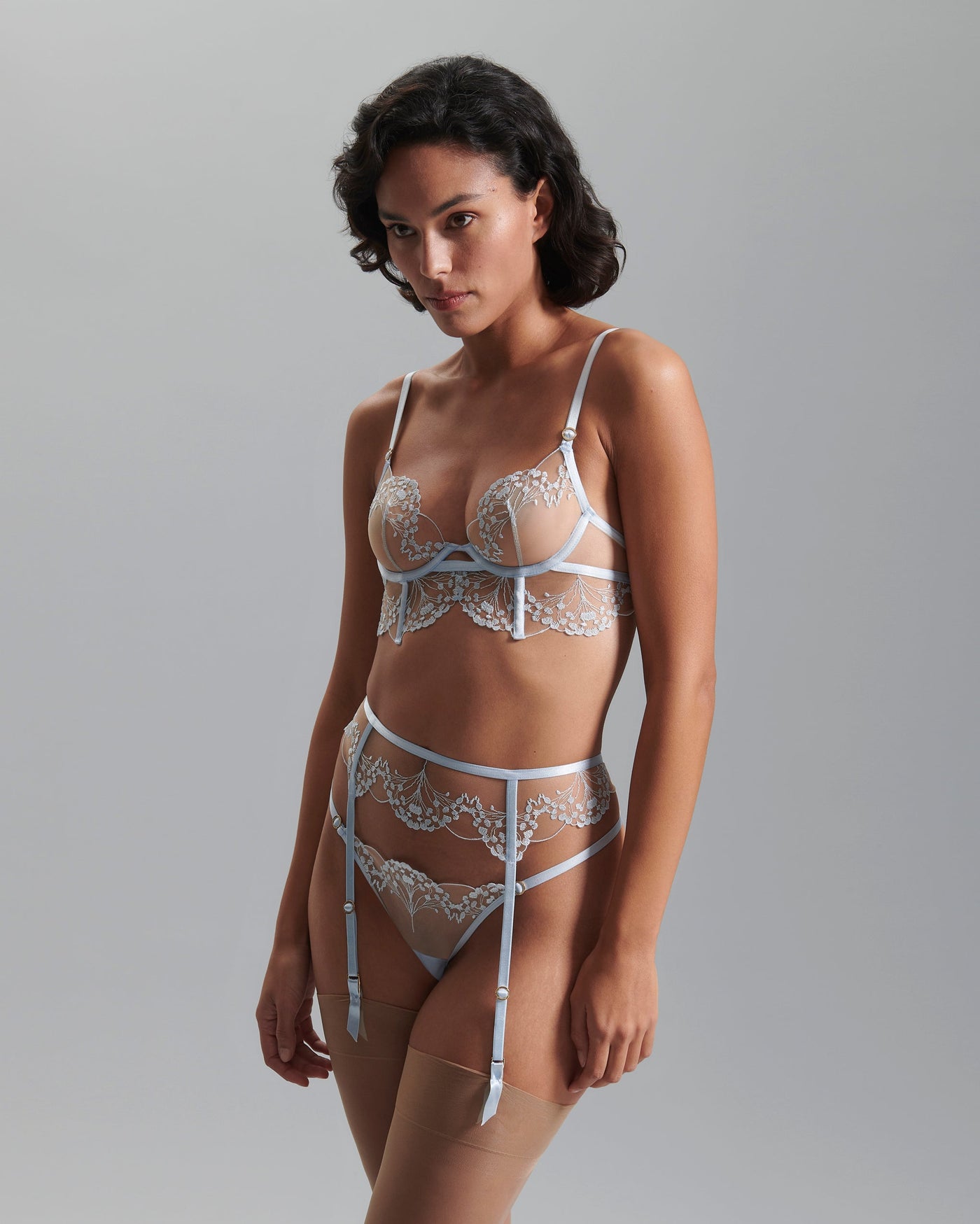 Marisa Suspender Ice Water Blue/Sheer